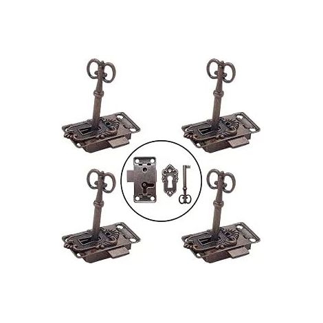 4 Pièces Serrure Antique et Clé Serrure de Porte de Placard Vintage Classique Serrure Meubles DéCoratifs pour BoîTes aux Lettres, Casiers, Armoires, BoîTes à Outils (Bronze Rouge) (1/5)
