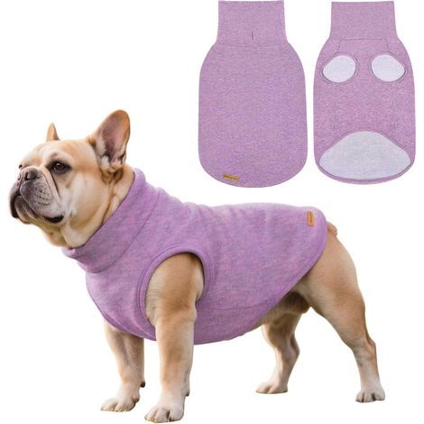 Pull à col roulé violet pour chiens et chats, vêtement d'hiver chaud et élastique pour petits, moyens et grands animaux de compagnie, chandail de protection contre le froid doux et respirant avec fent (1/5)