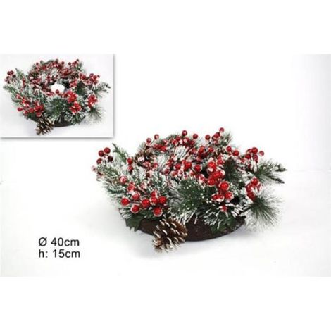 Ghirlanda rosso per addobbi decorazioni natalizi girocandela di Natale con bacche innevata dietroporta (1/4)