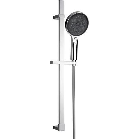 WENKO Set doccia Softwater, asta per doccia in acciaio inox dal design angolare con soffione Softwater per getto finissimo e tubo doccia flessibile idoneo, adatto per riscaldatore di flusso, cromato (1/7)