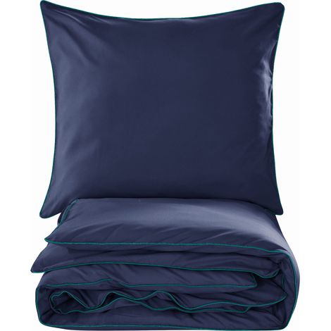Completo letto Basic 200x200 blu navy con bordino turchese