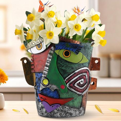 Pot de Fleurs Abstrait, 18.5cm Cache-Pots de Plante Résine Art Portrait Vase Pot de Fleurs pour Interieur Ornements Uniques Décoratif Succulents Balcon Décoration de Jardin (1/5)