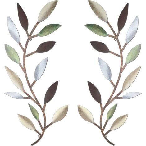 Feuille d'arbre en métal décoration murale vigne branche d'olivier feuille Art mural en fer forgé défilement au-dessus du lit, salon, décoration extérieure,41x16 cm