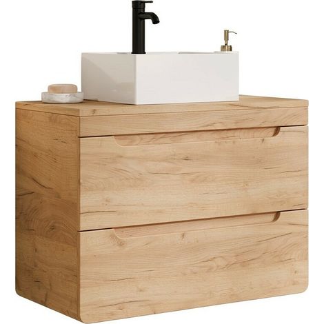 Mobile per bagno sospeso e lavabo da appoggio quadrato 80 cm Naturale - ARUBA