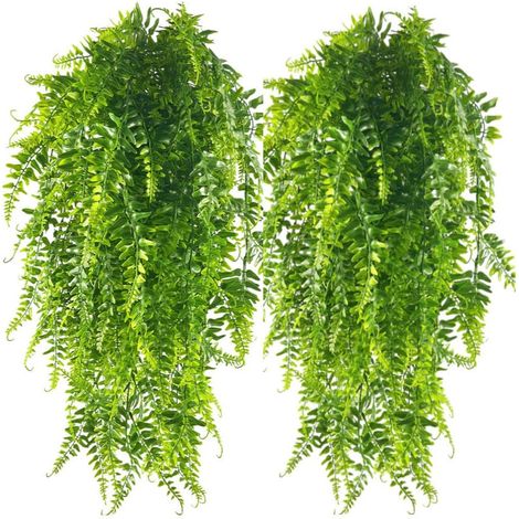 ZVD 2 pièces de simulation de tenture murale en rotin et herbe perse, fougères artificielles suspendues, vignes, plantes vertes suspendues (1/4)