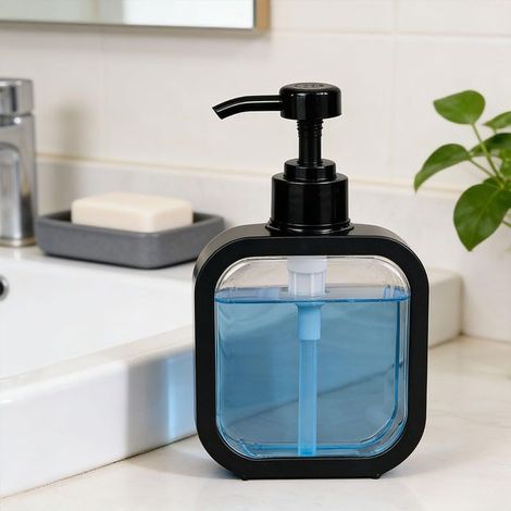 Distributeur de savon transparent, bouteille à pompe liquide rechargeable, distributeur de savon en plastique épais pour salle de bain, cuisine, salle de bain pour décoration moderne de maison (1/5)