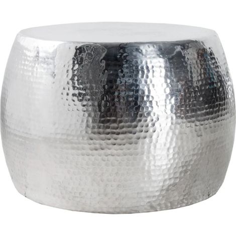 Table basse TRIANE 60 cm en aluminium argenté – Table basse ronde design effet martelé