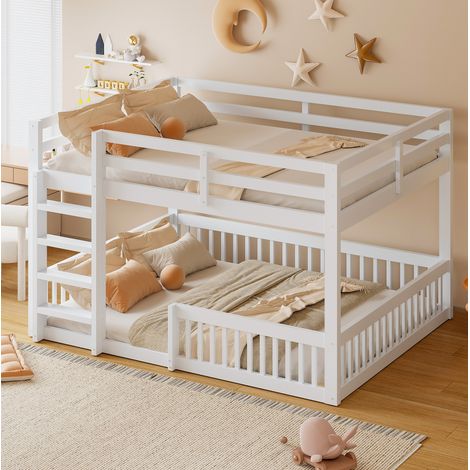 Lit superposé 160x200 cm avec barrières de sécurité, structure stable pour chambre, bois de pin et MDF blanc (1/5)