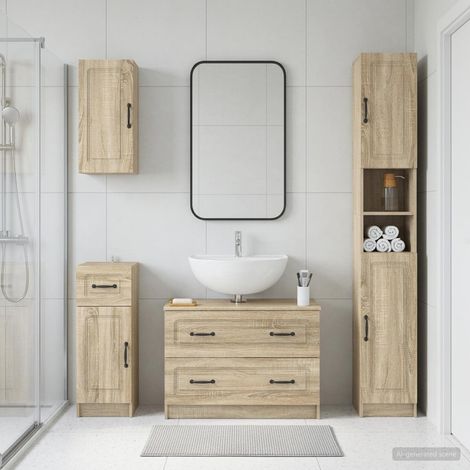 vidaXL 4 Piece Bathroom Cabinet Set UTRECHT Sonoma Oak Engineered Wood (1/5)