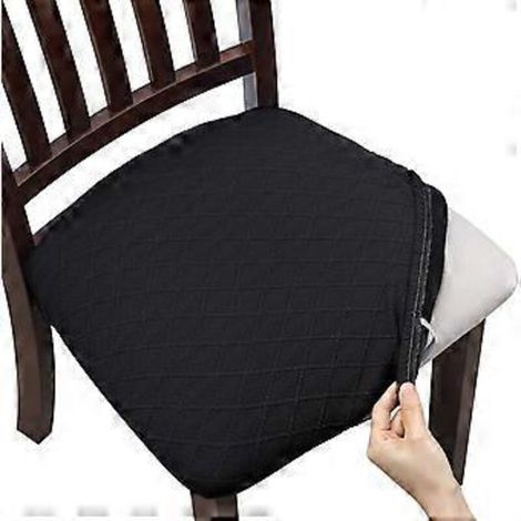 Set mit 4 Stuhlsitzbezügen aus Stretch-Jacquard, abnehmbare und waschbare Sitzkissenbezüge für Esszimmerstühle, staubdicht (4, Schwarz) (1/5)