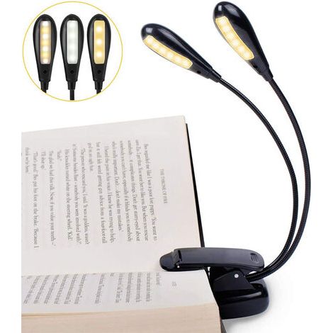 14 LED Rechargeable Book Light, Clip on Bed Reading Lamp, Desk Lamp, 3 Brightness & 2 Goosenecks Illuminate 2 Full Pages. Perfect for Bookworms, Kids & Music Lovers