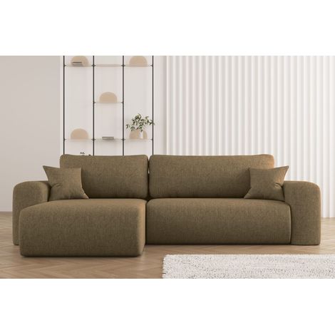 Kaiser Möbel Ecksofa mit Schlaffunktion, L-förmiges Sofa,Capri Stoff Neve Rechts Hellbraun (1/4)