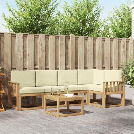 vidaXL Outdoor-Sofagarnitur 6 pcs Weiß und Creme Massivholz Akazie (1/5)