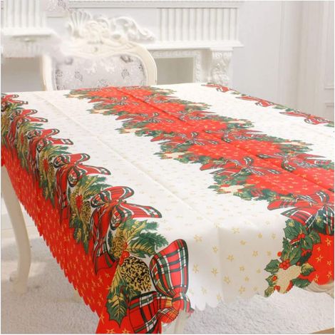 Nappe de Noel Rectangulaire Tissu Nappe Table Noel Nappe Rouge Modèle d'arc Decoration Noel Lavable Nappe Cuisine Protection Table Nappe de Table 150x180cm Decoration Noel Table Nappe (1/5)