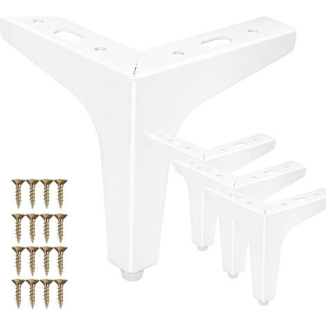 Set di 4 piedini per mobili in metallo bianco - Altezza: 10 cm - Design a triangolo romboidale - Per armadi, divani e scaffali - Piedini robusti con viti - Facile montaggio (1/3)