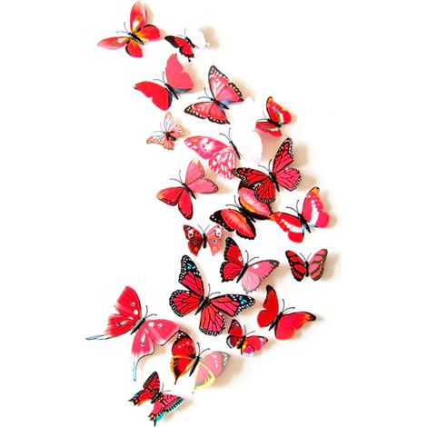 Papillons sur le mur x12 rouges