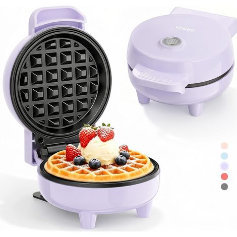 YASHE Mini gaufrier ABW59C violet, 550 W, plaque 10 cm, antiadhésif, voyant, poignée isolante
