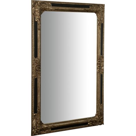 Wall-mounted and wall-hung vertical/horizontal mirror L60xPR4xH90 cm silver and black antiqued finish (1/5)