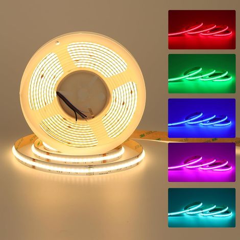 LED Strip COB 24V 5M RGBW Multicoloer Change Uniform Indoor RGB+3000K Warm White, 5 PIN 12MM, 784 LEDs/m, Sticker, for Home Decoration, Parties, Furniture, Clubs and Bars (1/5)