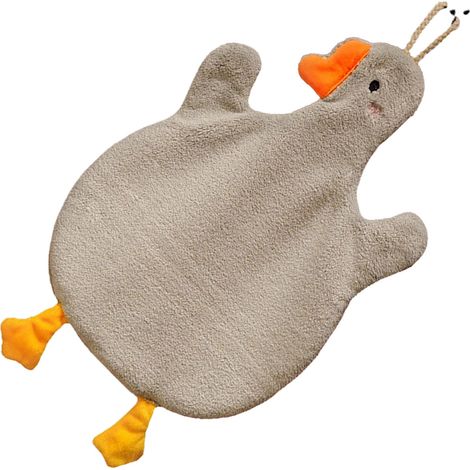 Serviette à main mignonne avec boucle de suspension, en pur coton absorbant, décorative, motif oie, pour enfants, idéale pour la salle de bain et la cuisine (gris).