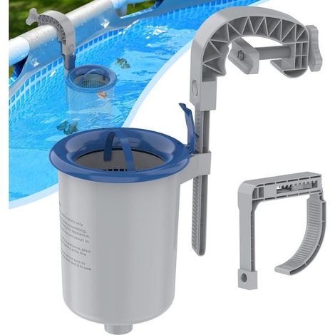 Skimmer de surface pour piscines hors sol, support mural pour accessoires d'entretien de piscine pour piscines gonflables, piscines tubulaires et à cadre en métal, panier de skimmer flottant (1/5)