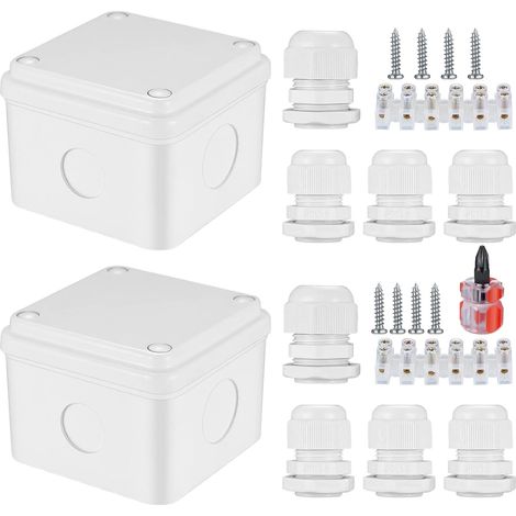 2 Pièces Boîte de Jonction étanche IP66, Boite de Derivation Etanche, Boite de Jonction Etanche Electrique Exterieur, Connecteur de Câble Electronique, avec Tournevis, 75x75x50 mm/Blanc (1/5)