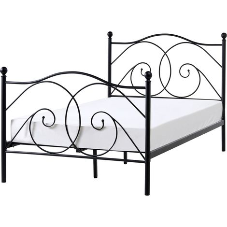 EU Small Double Size Panel Bed 4ft Black Metal Frame Slatted Base Retro DINARD