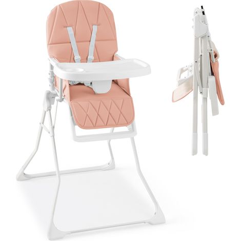 COSTWAY Foldable High Chair Easy Clean Compact Highchair with Tray-Pink (1/5)