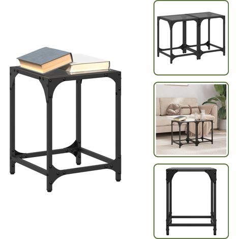 The Living Store Couchtische mit Glasplatte 2 Stk. Schwarz 30x30x40 cm Stahl - Couchtisch - Glastisch - Wohnzimmerstil - Wohnzimmerdeko - Esszimmertisch (1/5)