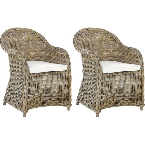 Set poltrone da giardino in rattan naturale con cuscini in cotone bianco Susua (1/5)