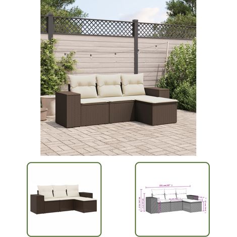 vidaXL Salon de jardin 4 pcs avec coussins marron résine tressée (1/3)