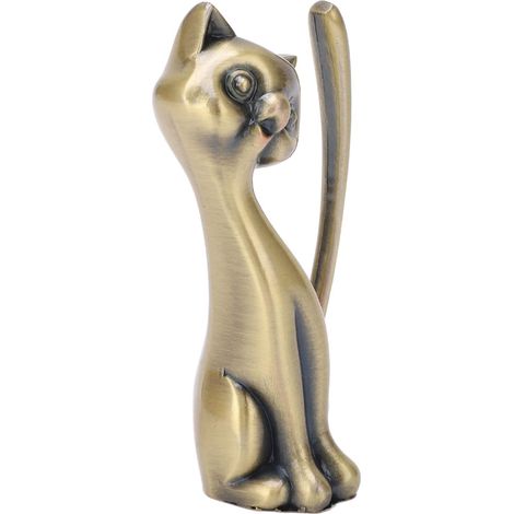 Cat Ring Holder, Zinc Alloy Figurine, Sturdy Jewelry Organizer, Shiny Retro Organizer for Rings, Earrings, Necklace, Bridesmaid (1/5)