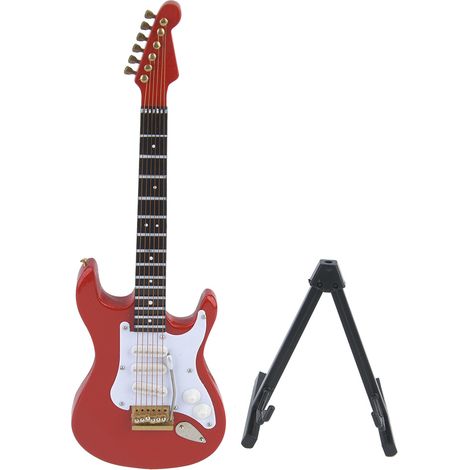Guitare Électrique Miniature Bois 18 cm Support - Décoration Intérieure Collection (Rouge) (1/2)