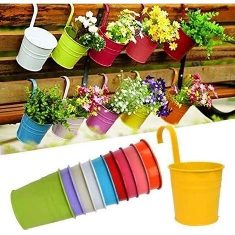10 Colorful Metal Hanging Flower Pots with Removable Hooks for Outdoor, Garden, Balcony, or Home Decor (1/4)