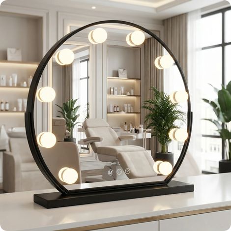 Specchio per il trucco nero stile Hollywood, 60 cm, 10 luci LED colorate (1/5)