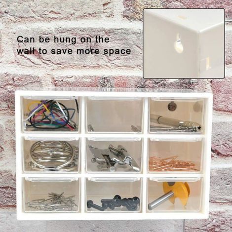 Boîte de rangement avec 9 compartiments, organisateur blanc 3 étages pour stocker petites pièces, vis et outils de bricolage (1/5)