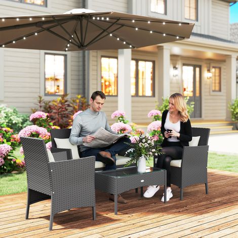 Ensemble jardin en 4 pièces en rotin 2 chaises Fauteuil jardin 2 places table basse