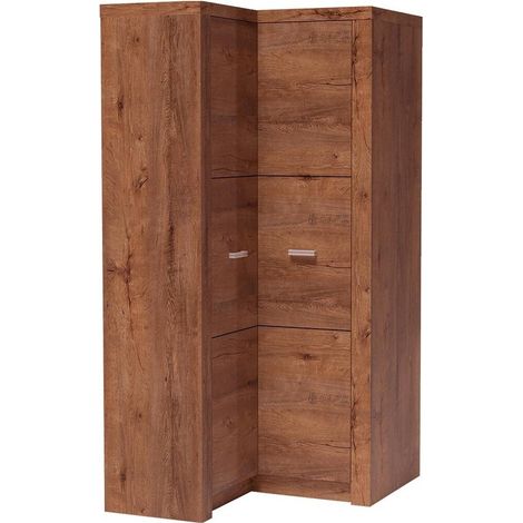 Mobilier1 – Armoire d'angle frêne 192x106x90cm – 2 portes à charnières – 5 étagères – Fabriqué en Europe – Design élégant et fonctionnel