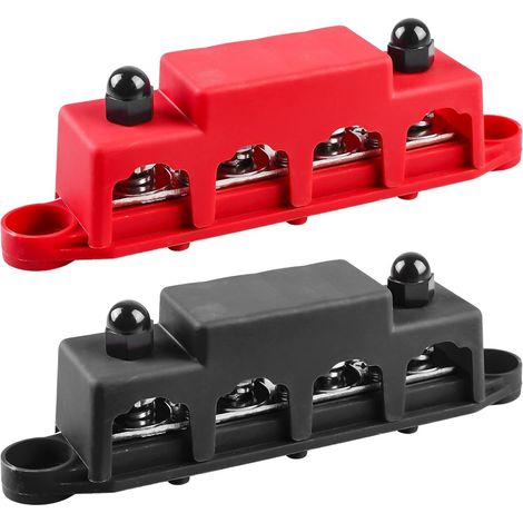 2 pièces de bloc de distribution de barres collectrices 12V-48V CC, boîte de barre de bus 250A avec 4 x goujons de borne M8, bloc de barre collectrice avec couvercle pour (1/5)
