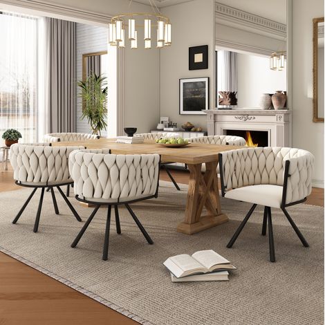 Silla comedor giratoria 6 piezas terciopelo beige metal OKMYHOME (1/5)