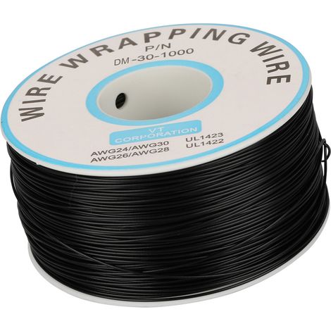 rouleau de fil de cuivre monobrin 30AWG, diamètre du noyau 0,25 mm (noir)