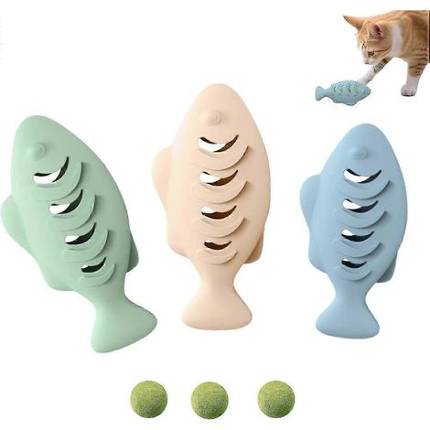 Lot de 3 jouets en silicone pour chat, jouet à mâcher multifonctionnel, distributeur de friandises, jouet interactif pour chats d'intérieur, jouet de dentition pour chatons, résistant et amusant. (1/5)
