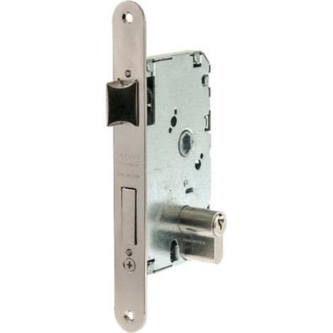 Serrure à encastrer pour portes bois, axe 40 mm, finition nickelée, têtière carrée (1/3)