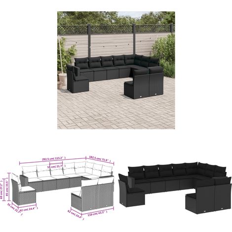 10-tlg. Garten-Sofagarnitur mit Kissen Schwarz Poly Rattan - Gartensofas - Outdoor Möbel - Lounge Set - Gartenlounge - Rattan Sofa - Home & Living (1/3)