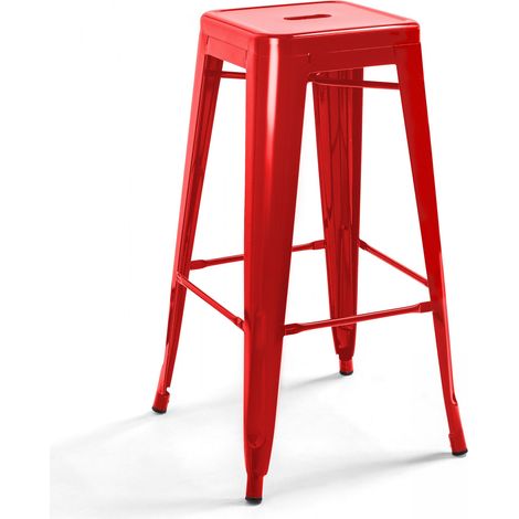 Oviala – Tabouret de bar en métal époxy rouge – Hauteur 76 cm – Résistant aux intempéries – Entretien rapide – Empilable et livré monté (1/6)