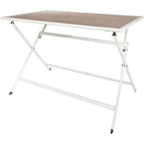 HANAE - Table Pliante de Jardin Rectangle en Métal et Verre Décor Imitation Bois (1/5)