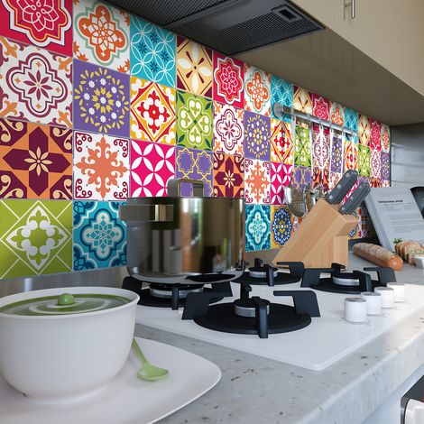 Sticker Mural Carrelage adhésif Cuisine Salle de Bain - 24 STICKERS CARREAUX DE CIMENT AZULEJOS BASTIANO - 24stickers15x15cm (1/5)