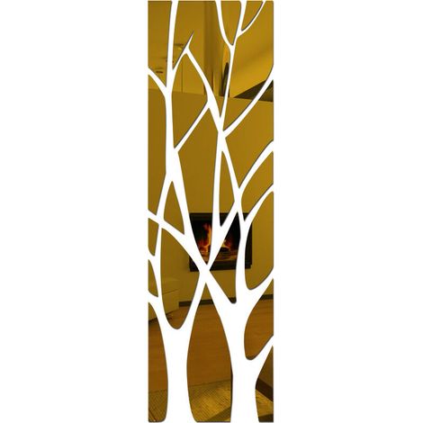 Autocollant mural de miroir 3D, autocollant de mur de miroir acrylique amovible auto-adhésif, bâton d'art mural pour la décoration de chambre à coucher de salon à la maison ,100x28cm(or) (1/5)