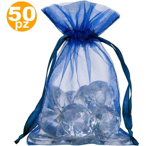 50 Sacs Organza Bleus Mariage Faveurs Naissance Anniversaire Riz Confetti