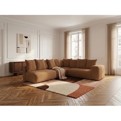 BOBOCHIC - Canapé d'angle fixe modulable VOLTAIRE avec 2 chauffeuses 2 places, 1 angle et 1 chauffeuse 1 place tissu chiné Angle droit Orange (1/5)